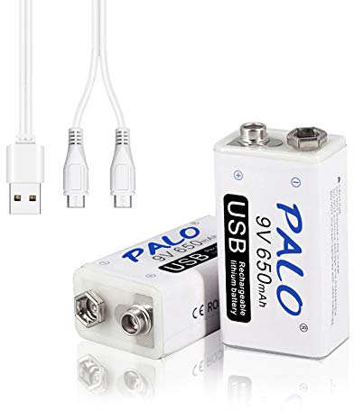 CITYORK 9V USB 650mAh Rechargeable Li-ion Batteries with USB Cable for Microphone, Smoke Alarm, Toy, Remote Control and More Device (2 Pack) (650mAh*2)
