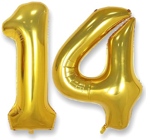 AULE Luftballon Zahl 14 Gold: XXL 101 cm Zahlen Folienballon Geburtstag Gold 41 Jahre 40 Zoll Helium Ballon Kinder Junge Mädchen Zahlenballon für Babyparty Jubiläum Deko