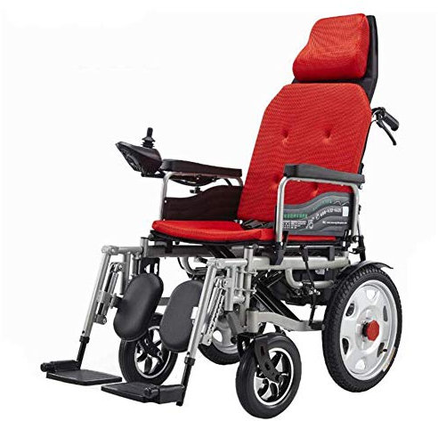 MU Elektrischer Rollstuhl mit intelligentem Klappmechanismus, tragbar und leistungsstark, vollständig flach liegen, doppelleiser Motor, langlebig, für ältere Menschen, rot