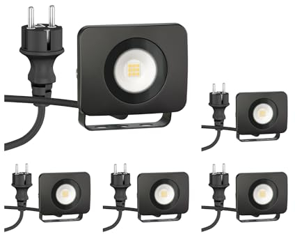 ledscom.de 5 Stück LED Gartenstrahler WEGA für außen, IP44, Stecker, schwarz, 10 W, 935lm, warmweiß
