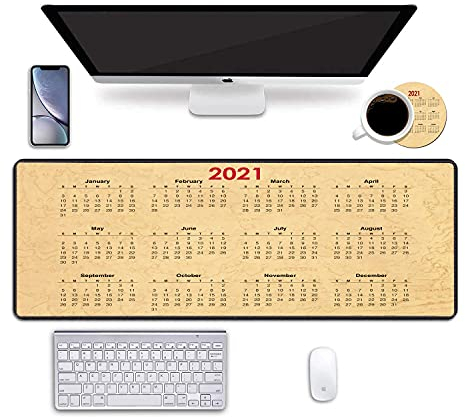 Schreibtischunterlage, Gaming-Mauspads mit Untersetzern Set, Mauspad, XXL großes Mauspad für Laptop Computer 2021 Kalender Schreibtisch Schreibunterlage für Büro & Zuhause 80 x 30 cm
