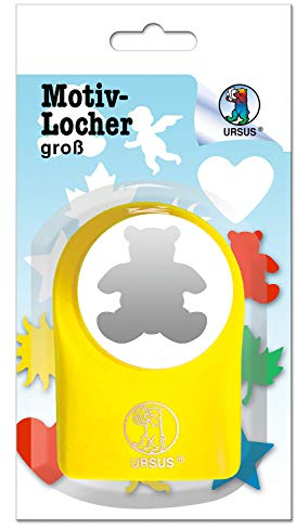 Ursus 19540018 - Motivlocher groß, Bär, aus gelbem Kunststoff mit Metallstanze, Durchmesser ca. 38,1 mm, für Papierqualitäten von 160-220 g/qm, mit Druckknopffunktion für eine einfache Handhabung