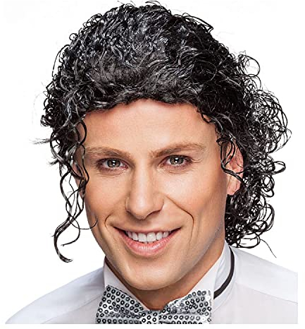 PAPSTAR NEU Perücke Herren Popstar Michael, Zopf im Nacken, schwarz - mit Haarnetz
