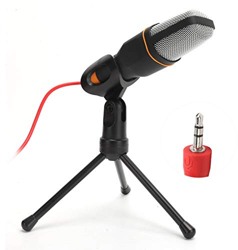Annadue Mikrofon, 3,5mm Klinke Desktop Kondensator Mikrofone mit Ständer für Handy und PC, Geeignet für Musik, Smartphone, Laptop, Singen.(schwarz)