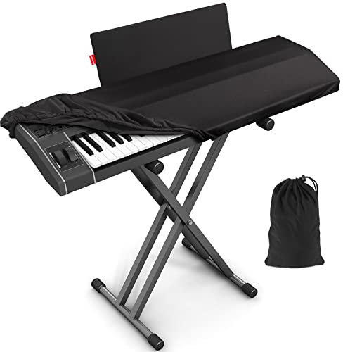 Semmiro Piano Keyboard Dust Cover for 88 Keys, with [Additional Cover] for Music Sheet Stand, Stretchy Spandex Fabric Digital/Electric Piano Cover, Storage Bag Included, Dustproof and Washable, Black