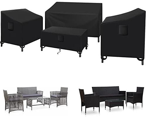 Kovshuiwe 4 Piezas Exterior Terraza Patio Jardín,Funda para Muebles de Patio,Juego Impermeable para Terraza Juego de Muebles para Césped Cubierta(Negro)