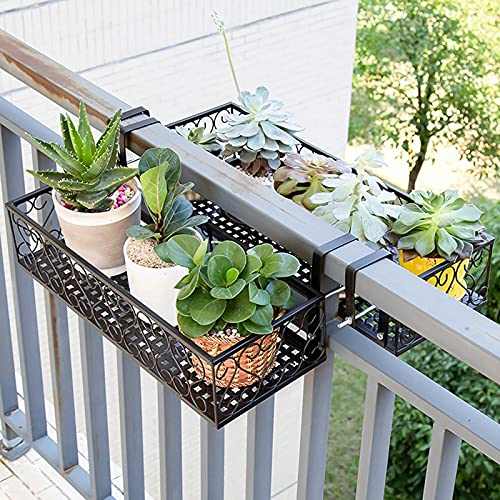 PEALOV - Soporte para maceta colgante de balcón, estante para plantas de balcón de hierro,soporte de flores de metal para balcón, soporte para maceta de balcón, soporte para flores, para oficina,