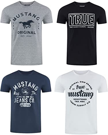 MUSTANG Tshirt Herren Baumwolle Regular Fit 4er Pack Set Rundhals Kurzarm Sommer Tee Shirt Logoprint, Größe:6XL, Farbe:Pack 11