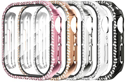 Simpeak 5-Stück Schutzhülle kompatibel mit Apple Watch Series 7/8 41mm, Diamant Hülle mit Tempered Glas, Harte Schutz Zubehör für Watch, Glitzer Gehäuse