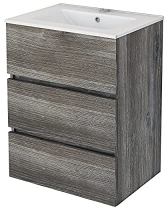 Baikal Mueble de Baño Onyx. Suspendido en Pared, con Lavabo cerámico. Varios Acabados y Medidas. Mueble Montado. 3 CAJONES 50 Vintage