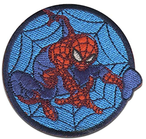 Marvel © Spiderman Comic Spider Web Button - Iron on Patches Adhesive Emblem Stickers Appliques, Size: 2,49 x 2,37 inch