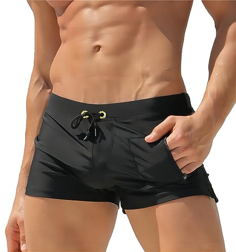 Qrity Herren Badehose Schnelltrocknend Badeshorts Badepants Sport Badehose für Herren, mit Kordelzug und Reißverschluss Tasche -L