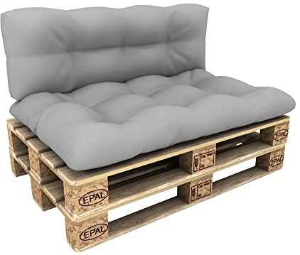 POKAR Palettenkissen Wasserabweisend Palettenauflagen Palettenmöbel Palettensofa 2er Set: Sitzkissen 120x80 + Rückenlehne 120x40, Grau