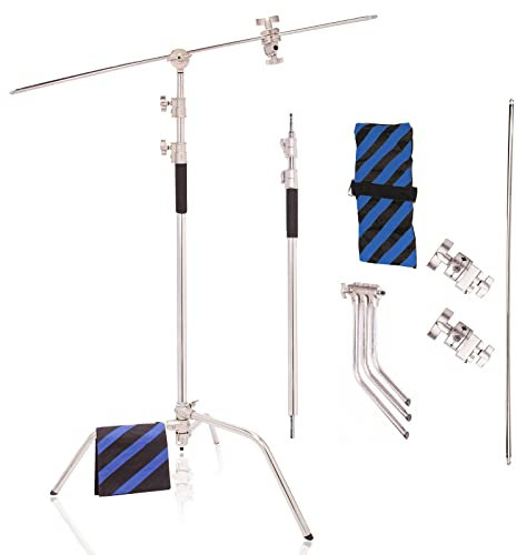 BOLLUMA Support d'Eclairage C-Stand Trépied de Réflecteur 3m Pied Support Réglable Robuste avec 1,27m Bras Girafe et Rotules pour Réflecteur Flash Studio etc