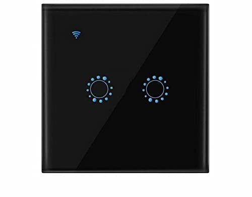 Smart Light Switch, Smart Home WiFi Wireless Panel Touch Wall Light Remote Control Switch Works with Alexa and Google Home, APP Remote Control (Black 2 Gang)