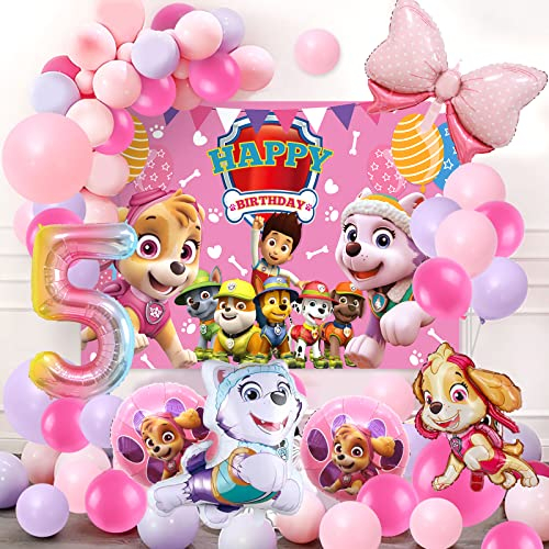 Dog Thema Geburtstags Dekorationen,Cartoon Luftballons Set,Thema Deko Kindergeburtstag, Cartoon Hintergrund,Thema Geburtstags Dekoration für 5 Jahr Kinder