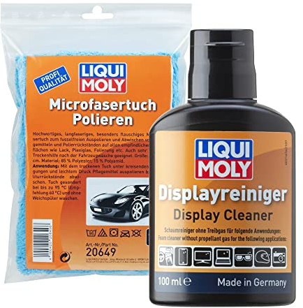 Liqui Moly Displayreiniger Set mit Microfasertuch | Displayreiniger 100ml streifenfreie Reinigung, leistungsstarker Schaumreiniger | Hochwertiges, Flauschiges Microfasertuch zum Auspolieren 1 STK.