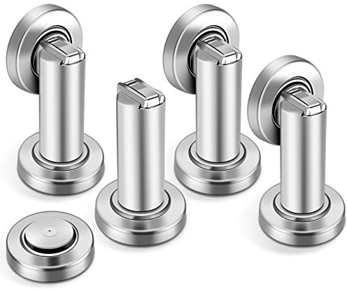 Brushed Nickel 4 Pack Magnetic Door Stoppers - Heavy Duty Stainless Steel Modern Wall & Floor Mount Door Holder