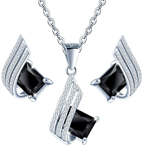 MŚ 1997 MENNICA ŚWIDNICKA 11 FARBEN Ohrringe Silber 925 mit Halskette Damen Set - Hochwertige Österreichische Kristalle und Zirkone - Schmuck Kette damen - Ohrringe Set mit Halskette (Jet)