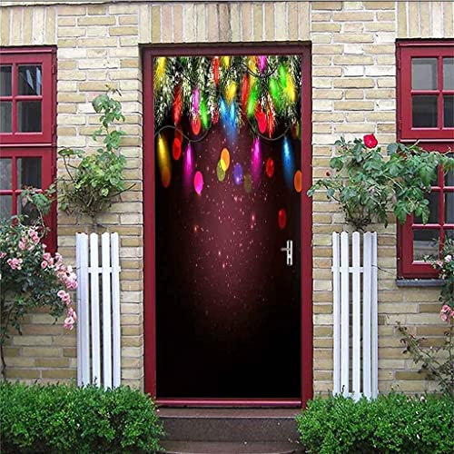 3D Lumières De Noël Colorées 90 X 210 Cm Door Stickers Murales Peel And Stick Porte Pondérose Pondéle Porte De Porte Poster Pvc Affiche De Porte Pvc Amovible Pour Décoration De Maison - Photos De Por