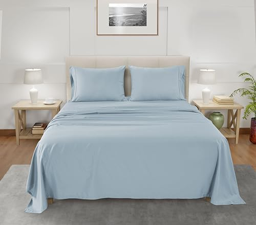 Queensize-Bettlaken-Set, kühlende Bettlaken für Heißschläfer, 100 % Tencel, 4-teiliges Bettlaken-Set, tiefe Queen-Size-Bettlaken, besser als Bambus-Bettlaken, Seidentücher, blaue Bettlaken für