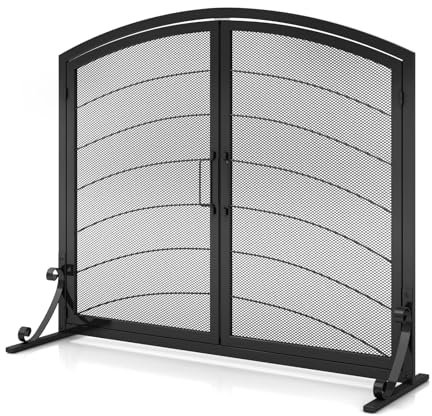 SCENDOR GARDEN Kaminabdeckung Schmiedeeisen 99CM (L) x 83.6CM (H) moderner stilvoller Faltbarer Sicherheits-Kaminzaun Funkenabweiser Schwarz