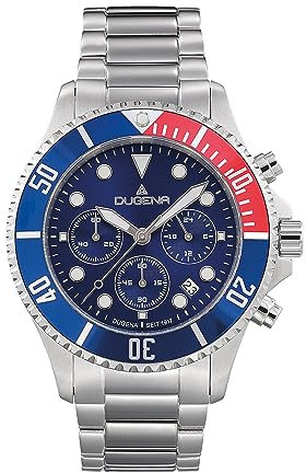 Dugena Herren-Armbanduhr Diver XL Chrono, Quarzwerk, Edelstahl, Mineralglas, Drückerfaltschließe, 10 bar, Farbe:Blau