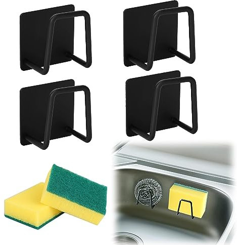 XoeLLe 4 Stück Schwammhalter Küche, Multifunktionaler Spülschwammhalter Küchen Organizer, Super Selbstklebender Schwammhalter Spülbecken, Küchenzubehör Con 2 Schwamm für Waschbecken Küche Bad