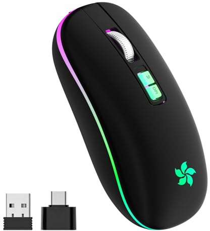 Souris Sans Fil Rechargeable, Souris Ergonomique Sans Fil avec BT 5.1+2.4G Deux Modes, Souris Sans Fil Bluetooth avec Récepteur USB Souris Rétroéclairée de 7 Couleurs Compatible avec PC/Laptop/Windows