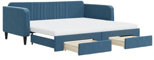 vidaXL Tagesbett Ausziehbar mit Schubladen Blau 100x200 cm Samt