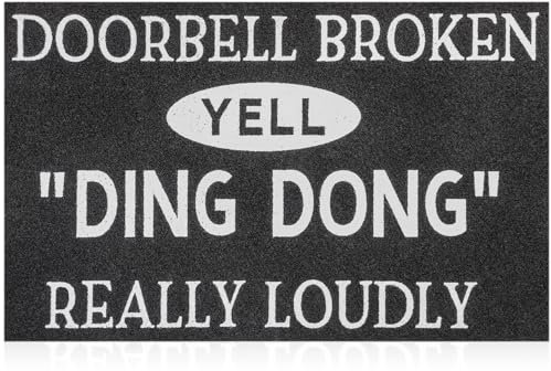 Welcome Door Mats for Outdoor Entrance Funny DoorMat Black Doorbell Broken Yell Ding Dong Really Loudly Floor Mats, Welcome Mats for Front Door Indoor Non Slip Backing Rubber Mat for Outside Doormat