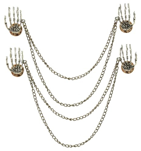 ECSiNG Lot de 2 épingles à col en forme de tête de mort, punk, chaîne, pompon, broche d'horreur squelette, accessoires pour Halloween, cadeaux pour petit ami, garçon, homme, ami, pour fête