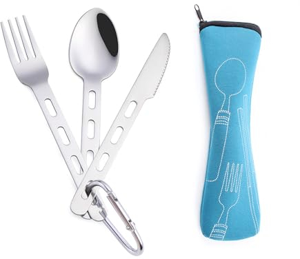 Juego De Cubiertos Para Camping, Combinación De Tenedor, Cuchara Y Cuchillo, Cubiertos De Acero Inoxidable, Cubiertos Para Exterior Reutilizables