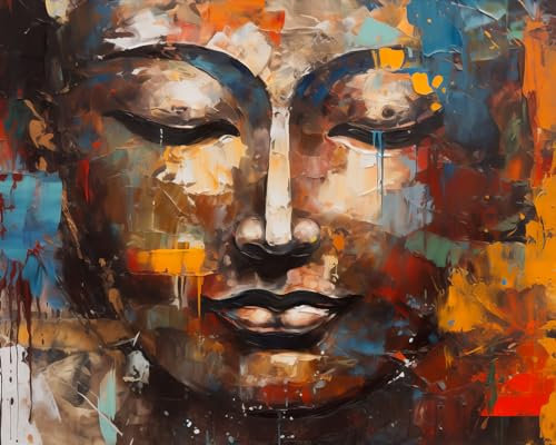TISHIRON Peinture par numéros pour adultes débutants Visage de Bouddha Adulte Peinture par numéros Texture abstraite Art Peinture par numéros Artisanat pour adultes et enfants 40,6 x 50,6 cm