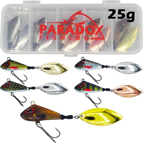 Paradox Fishing Jig Spinner 5er Set 25g Delusory 2.0 Spin Jig zum Barsch Angeln Barsch Zander Hecht Köder Spinnerbait Spinn Köder – optimaler Barschköder