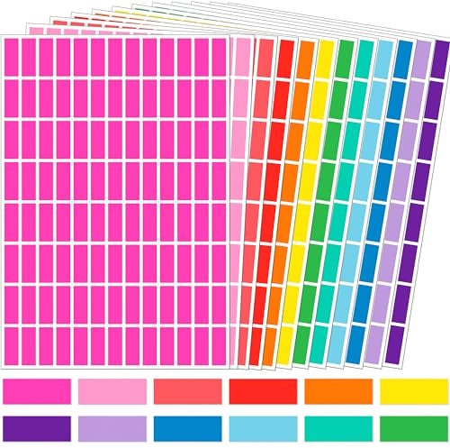 2496 Pack Colored Labels,12 Colors Rainbow 25mm x 10mm Sticky Label | YSHIHE Small Label Stickers 12 Color-Coded Assorted for Calendars, Planners, Crafts, Office & School Use