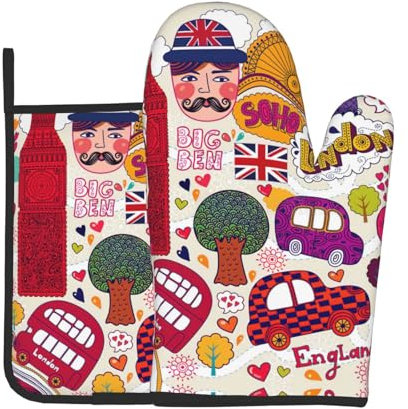 Ufuson Topflappen und Ofenhandschuhe, wasserdicht, ideal für Küche, Mikrowelle, Backofen und Grill, Schulzeitung in englischer Sprache