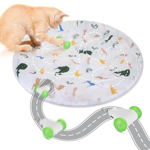 PETTOM Katzenspielzeug Selbstbeschäftigung, Interaktives Katzenspielzeug Matte, Katzenspielzeug Elektrisch Aufladbar, Bewegliches Spielzeug für Katzen mit 3 Federn