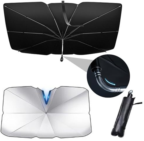 Parasol Coche Delantero Plegable 145 x 79 cm,Parasol Coche Paraguas,UV y El Calor,Viene con Bolsa de Almacenamiento, Apto para berlinas,MPV,SUV