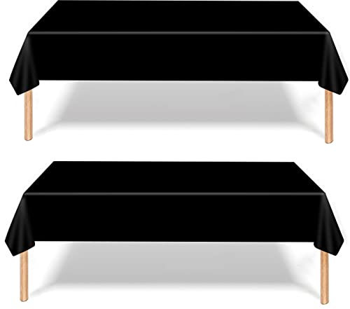 2Pcs 137*274cm Black Party Tablecloth - Decorations for Birthday, Disposable Table Cloth, Table Covers - Dining Tablecover for Indoor or Outdoor Boy Girl Birthday Picnic Party Favor
