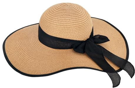 LY4U Sonnenhüte für Damen, Damen Stroh Sonnenschutz Hut, Breite Krempe Strand Hut für Urlaub und Reisen, Khaki