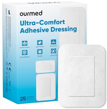 Ourmed Sterile Wundpflaster 8 x 10 cm, Selbstklebender steriler Wundverband mit starker Haftung, schützt vor Schnitten und Kratzern, schmerzfrei zu entfernen, einzeln verpackt, Packung mit 25 Stück