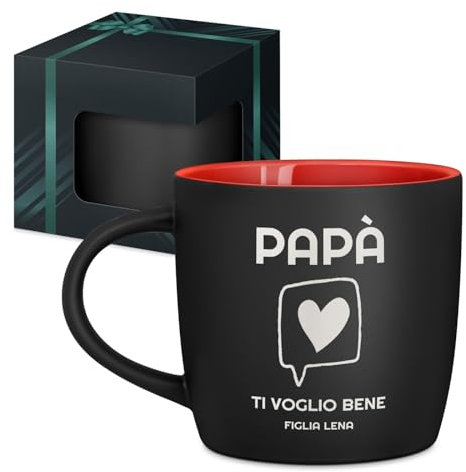 Maverton Tazza da caffè macchiato o tè in ceramica - 400 ml - Incisione personalizzata - Tazze con manico per bevande per Lui - Bicchiere da colazione per compleanno uomo - Interno rosso - papà