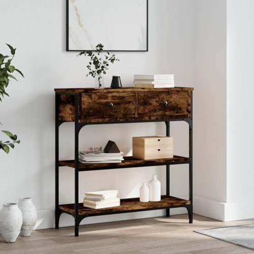Homgoday Konsolentisch, Eiche Rauch, 72,5 x 25 x 75 cm, aus mehrschichtigem Holz, Möbel, Couchtisch, Couchtisch, Couchtisch, Couchtisch, für Wohnzimmer, Büro, Schlafzimmer