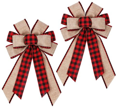 Gad2go 2 Pieces Christmas Tree Bow Christmas Wreath Bow 23 x 38 cm Large Christmas Bow Decoration Festival Wrapping for Xmas Christmas Tree Wreath Fireplace Door Home