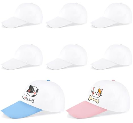 8 Stück DIY Baseballkappe, Weiß Baseballmützen Zum Bemalen, Kinder Kappen, für Geburtstag Geschenk Indoor Familien Eltern Kind Aktivitäten
