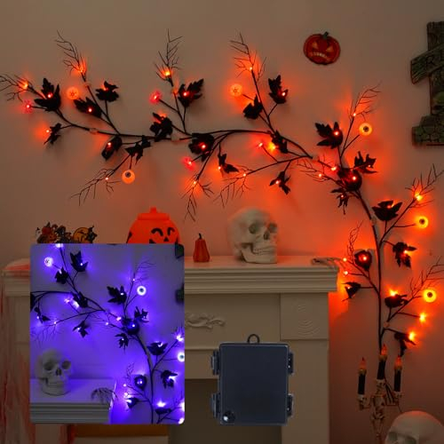 ACAREY Halloween Deko Lichterkette 200cm Halloween Girlande mit 48 LEDs, Baum Lichterketten für Zimmer, LED Baum Wanddeko Wohnzimmer, Künstliche Lichterzweige Schlafzimmer innne Deko Wanddeko (B)