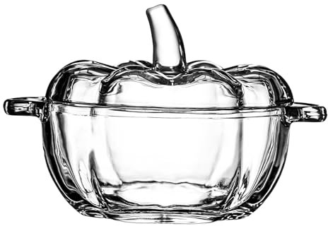 binsakao Fall Pumpkin Glass Bowl with Lid, 16.7 oz Microwave & Dishwasher Safe Soup Bowl with Handle, Pumpkin Decor Storage Jar for Home Thanksgiving Halloween Party