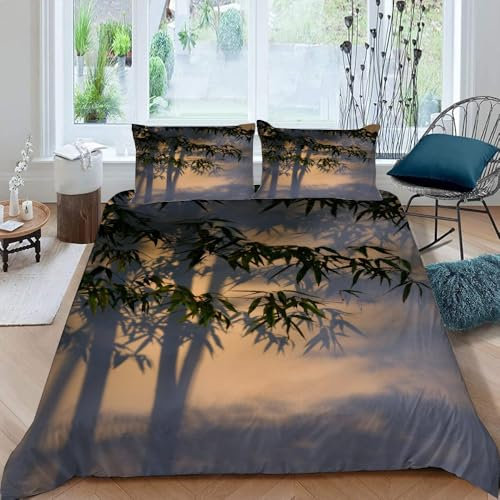 VULORA 3 pièces Parure de lit 2 Personnes Bambou Housse de Couette 240x260 Adultes avec Fermeture Éclair Housse de Couette en Microfibre Plante Verte avec 2 Taies d'oreiller 50x75 cm A170