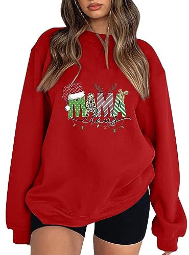 Générique Felpa con cappuccio da donna lunga – Felpa con cappuccio da donna con stampa a maniche cadenti, autunno e inverno, maglione rosa fluo, rosso, M